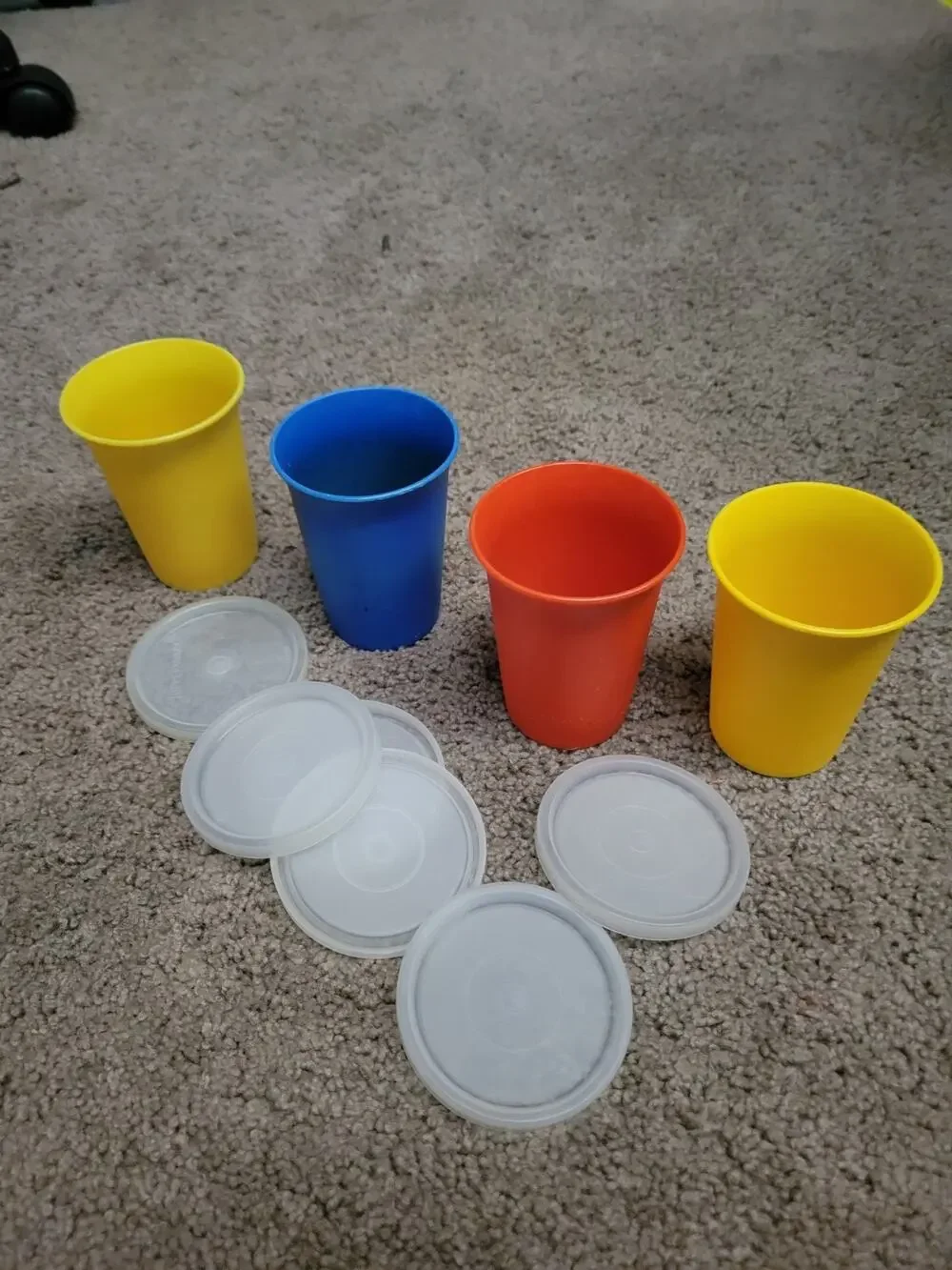 Vintage Tupperware Classic Bell Tumbler Kids Cups Lids USED
